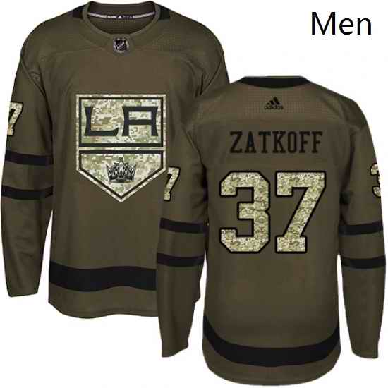Mens Adidas Los Angeles Kings 37 Jeff Zatkoff Authentic Green Salute to Service NHL Jersey